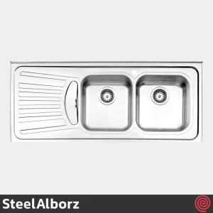 سینک ظرفشویی استیل البرز مدل SteelAlborz 725/50 | دو لگنه فانتزی روکار