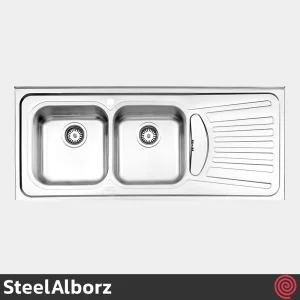 سینک ظرفشویی استیل البرز مدل SteelAlborz 725/50 | دو لگنه فانتزی روکار