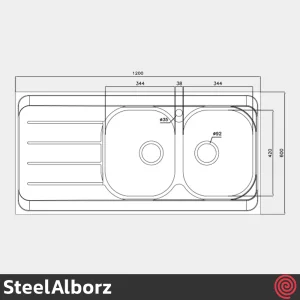 سینک ظرفشویی استیل البرز مدل SteelAlborz 726/60 | دو لگنه فانتزی روکار