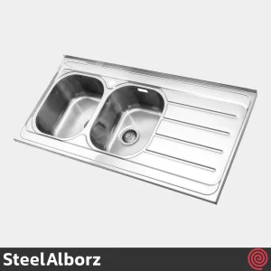 سینک ظرفشویی استیل البرز مدل SteelAlborz 726/60 | دو لگنه فانتزی روکار