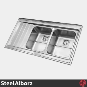 سینک ظرفشویی استیل البرز مدل SteelAlborz 734/60 | دو لگنه فانتزی روکار