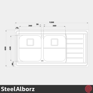 سینک ظرفشویی استیل البرز مدل SteelAlborz 735/60 | دو لگنه فانتزی روکار