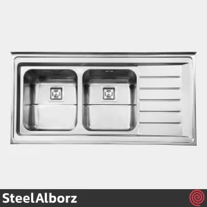 سینک ظرفشویی استیل البرز مدل SteelAlborz 735/60 | دو لگنه فانتزی روکار