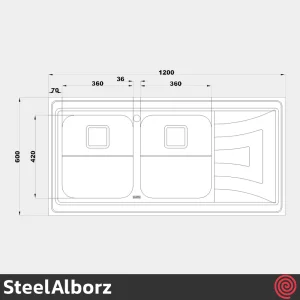 سینک ظرفشویی استیل البرز مدل SteelAlborz 736/60 | دو لگنه فانتزی روکار