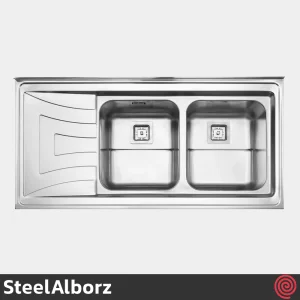 سینک ظرفشویی استیل البرز مدل SteelAlborz 736/60 | دو لگنه فانتزی روکار