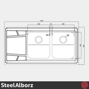 سینک ظرفشویی استیل البرز مدل SteelAlborz 738/60 | دو لگنه فانتزی روکار