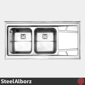 سینک ظرفشویی استیل البرز مدل SteelAlborz 738/60 | دو لگنه فانتزی روکار