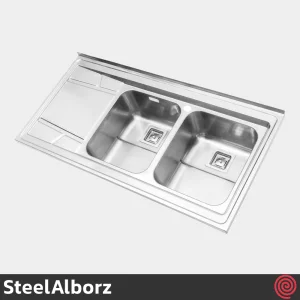 سینک ظرفشویی استیل البرز مدل SteelAlborz 738/60 | دو لگنه فانتزی روکار
