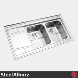 سینک ظرفشویی استیل البرز مدل SteelAlborz 738/60 | دو لگنه فانتزی روکار