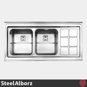 سینک ظرفشویی استیل البرز مدل SteelAlborz 761/60 | دو لگنه فانتزی روکار