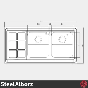 سینک ظرفشویی استیل البرز مدل SteelAlborz 761/60 | دو لگنه فانتزی روکار