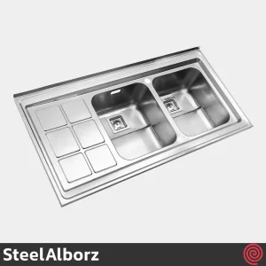 سینک ظرفشویی استیل البرز مدل SteelAlborz 761/60 | دو لگنه فانتزی روکار