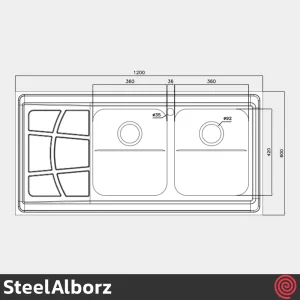سینک ظرفشویی استیل البرز مدل SteelAlborz 762/60 | دو لگنه فانتزی روکار