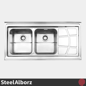 سینک ظرفشویی استیل البرز مدل SteelAlborz 762/60 | دو لگنه فانتزی روکار