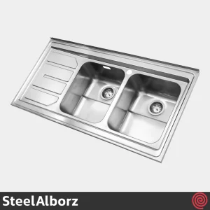 سینک ظرفشویی استیل البرز مدل SteelAlborz 763/60 | دو لگنه فانتزی روکار