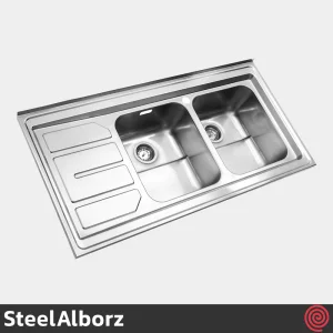 سینک ظرفشویی استیل البرز مدل SteelAlborz 763/60 | دو لگنه فانتزی روکار