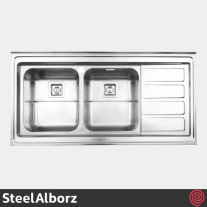 سینک ظرفشویی استیل البرز مدل SteelAlborz 764/60 | دو لگنه فانتزی روکار