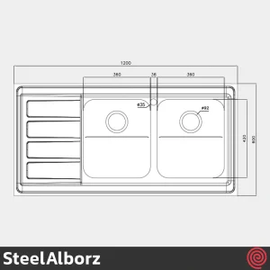 سینک ظرفشویی استیل البرز مدل SteelAlborz 764/60 | دو لگنه فانتزی روکار