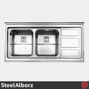 سینک ظرفشویی استیل البرز مدل SteelAlborz 765/60 | دو لگنه فانتزی روکار