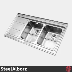 سینک ظرفشویی استیل البرز مدل SteelAlborz 765/60 | دو لگنه فانتزی روکار