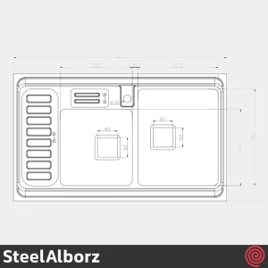 سینک ظرفشویی استیل البرز مدل SteelAlborz 852/60 | دو لگنه فانتزی روکار