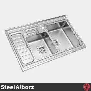 سینک ظرفشویی استیل البرز مدل SteelAlborz 852/60 | دو لگنه فانتزی روکار