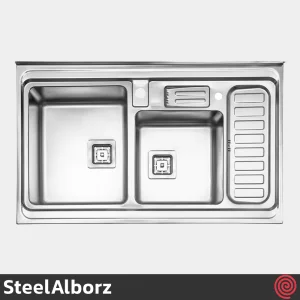 سینک ظرفشویی استیل البرز مدل SteelAlborz 852/60 | دو لگنه باکسی روکار
