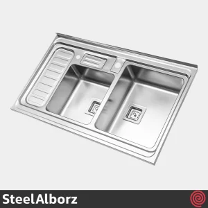 سینک ظرفشویی استیل البرز مدل SteelAlborz 852/60 | دو لگنه فانتزی روکار