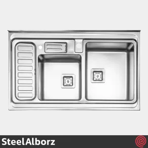 سینک ظرفشویی استیل البرز مدل SteelAlborz 852/60 | دو لگنه باکسی روکار