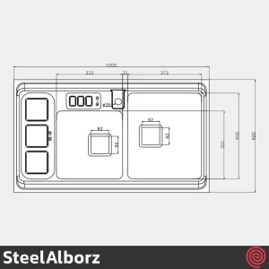 سینک ظرفشویی استیل البرز مدل SteelAlborz 853/60 | دو لگنه باکسی روکار