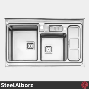 سینک ظرفشویی استیل البرز مدل SteelAlborz 853/60 | دو لگنه باکسی روکار