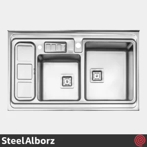 سینک ظرفشویی استیل البرز مدل SteelAlborz 853/60 | دو لگنه باکسی روکار