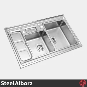 سینک ظرفشویی استیل البرز مدل SteelAlborz 853/60 | دو لگنه باکسی روکار