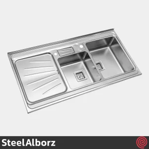 سینک ظرفشویی استیل البرز مدل SteelAlborz 854/60 | دو لگنه باکسی روکار