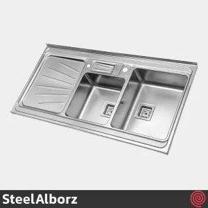 سینک ظرفشویی استیل البرز مدل SteelAlborz 854/60 | دو لگنه باکسی روکار