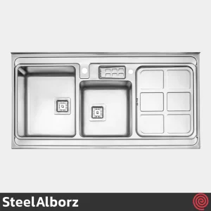 سینک ظرفشویی استیل البرز مدل SteelAlborz 855/60 | دو لگنه باکسی روکار