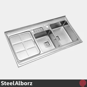 سینک ظرفشویی استیل البرز مدل SteelAlborz 855/60 | دو لگنه باکسی روکار