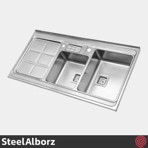 سینک ظرفشویی استیل البرز مدل SteelAlborz 855/60 | دو لگنه باکسی روکار