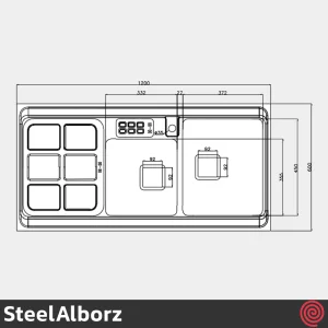 سینک ظرفشویی استیل البرز مدل SteelAlborz 855/60 | دو لگنه باکسی روکار