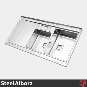 سینک ظرفشویی استیل البرز مدل SteelAlborz 856/60 | دو لگنه باکسی روکار