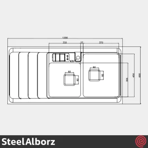 سینک ظرفشویی استیل البرز مدل SteelAlborz 856/60 | دو لگنه باکسی روکار