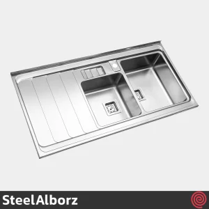 سینک ظرفشویی استیل البرز مدل SteelAlborz 856/60 | دو لگنه باکسی روکار