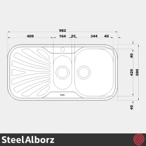 سینک ظرفشویی استیل البرز مدل SteelAlborz 510/50 | یک و نیم لگنه فانتزی توکار
