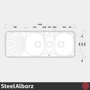 سینک ظرفشویی استیل البرز مدل SteelAlborz 530/50 | دو و نیم لگنه فانتزی توکار