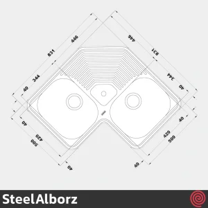 سینک ظرفشویی استیل البرز مدل SteelAlborz 540/83 | دو لگنه فانتزی توکار