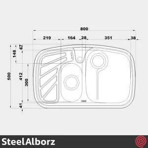 سینک ظرفشویی استیل البرز مدل SteelAlborz 608/50 | یک و نیم لگنه فانتزی توکار