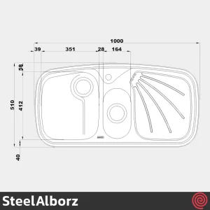 سینک ظرفشویی استیل البرز مدل SteelAlborz 610/51 | یک و نیم لگنه فانتزی توکار