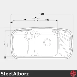 سینک ظرفشویی استیل البرز مدل SteelAlborz 611/51 | دو لگنه فانتزی توکار