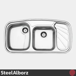 سینک ظرفشویی استیل البرز مدل SteelAlborz 611/51 | دو لگنه فانتزی توکار