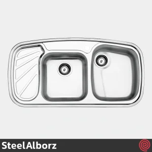 سینک ظرفشویی استیل البرز مدل SteelAlborz 611/51 | دو لگنه فانتزی توکار